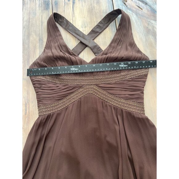 Jones New York Silk Sleeveless Fit and Flare Dress Womens 10 Brown Flowy Y2K - Picture 6 of 8